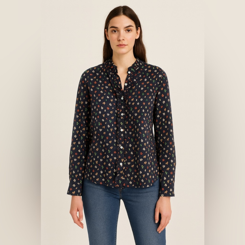 Tommy Hilfiger Fall Leaves Blue Cotton Button Down Shirt Women’s Size XL